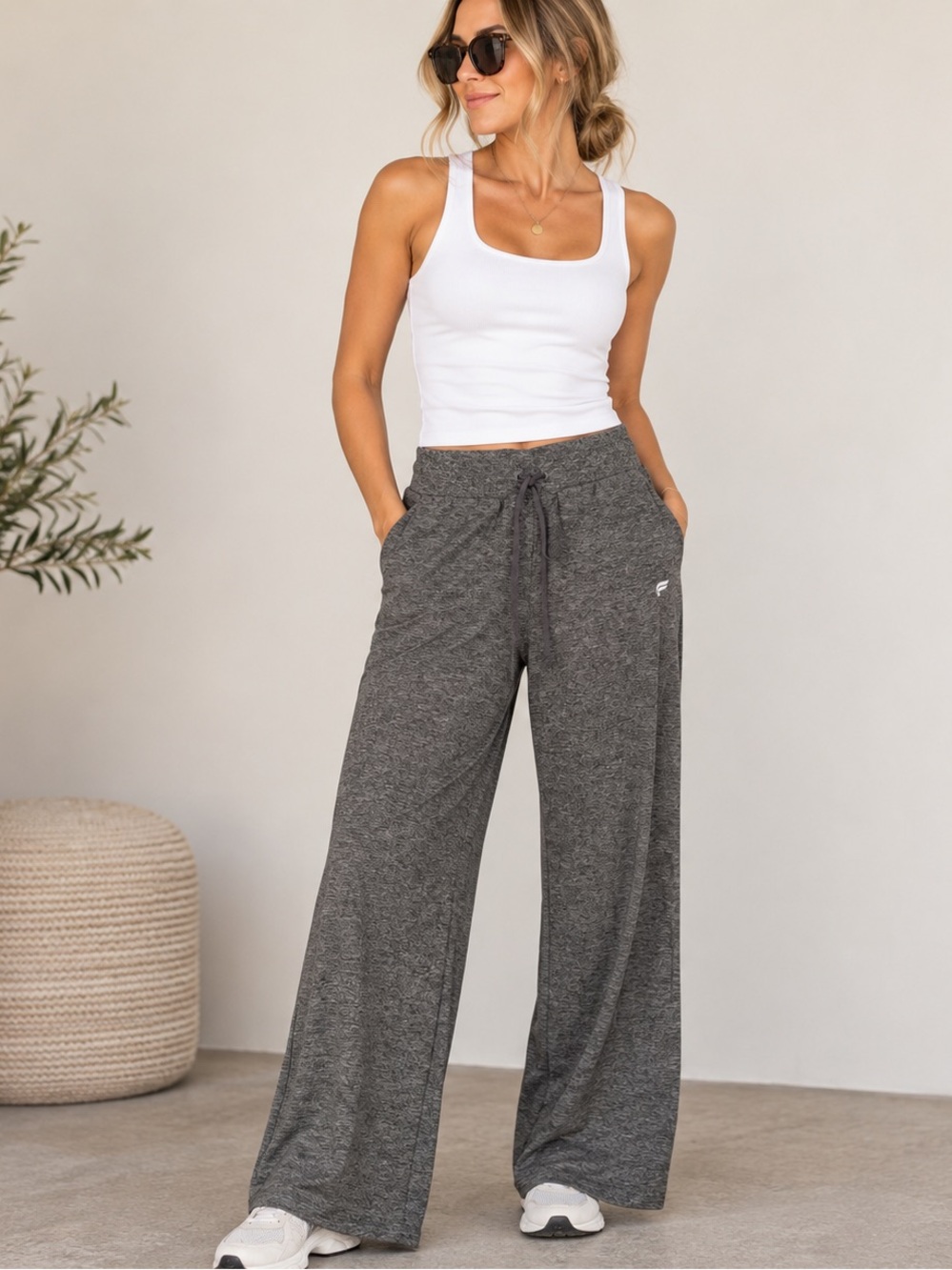 Fabletics Gray Wide Leg Lounge Pants Drawstring M